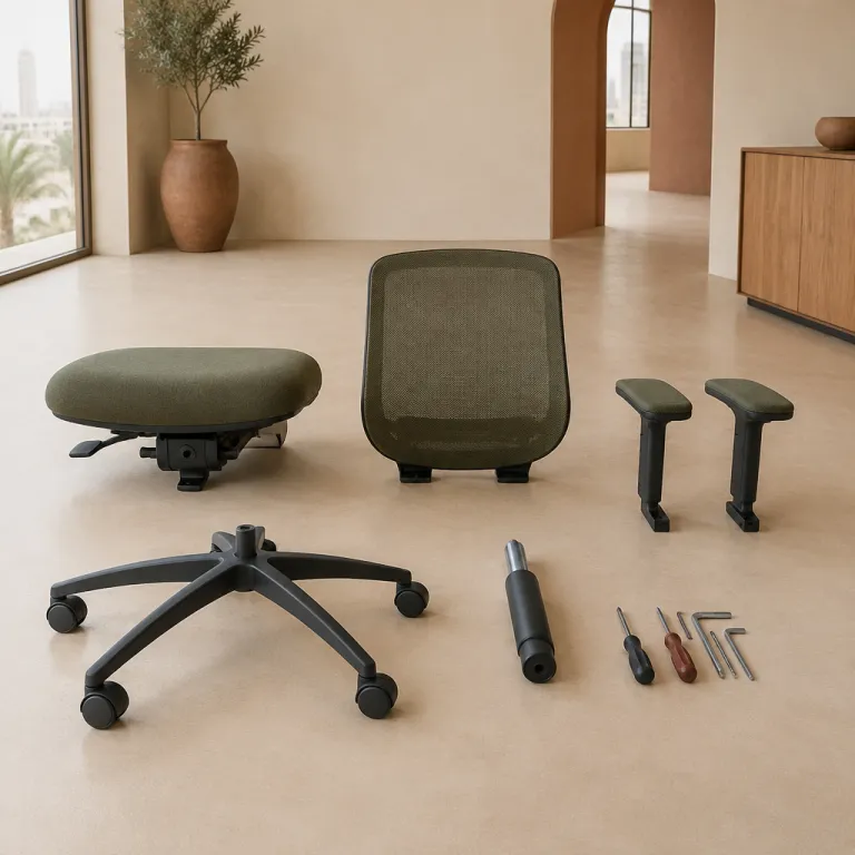 Practical steps for taking apart a desk chair in Arabian Emirate offices